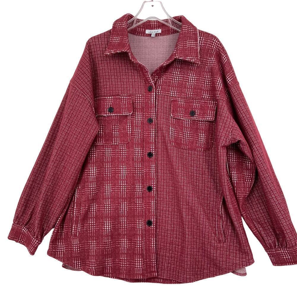 White Birch Flannel Shirt Jacket Size L Red Plaid shacket Stretch Button Up